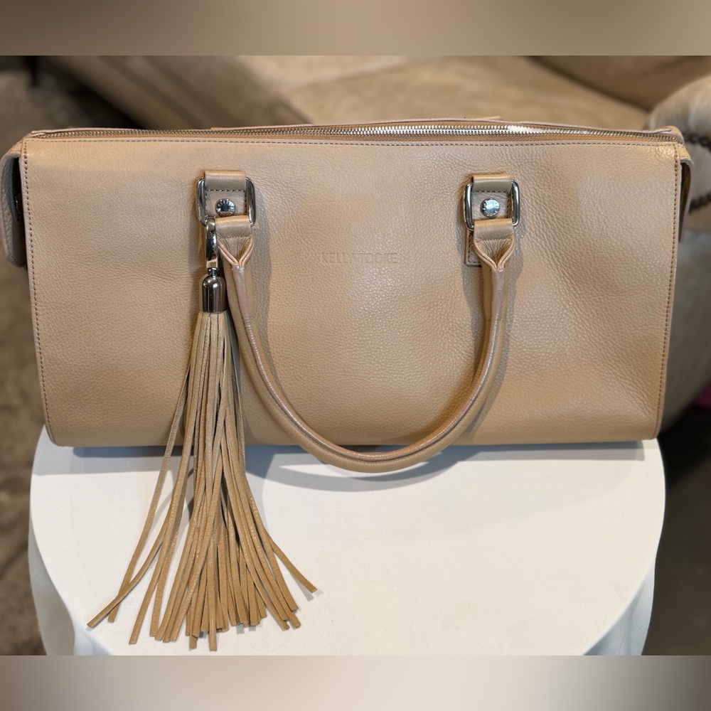 Kelly Tooke Beige (Natural) Leather Large Soho Bag, Purse, Satchel w/ Red Lining